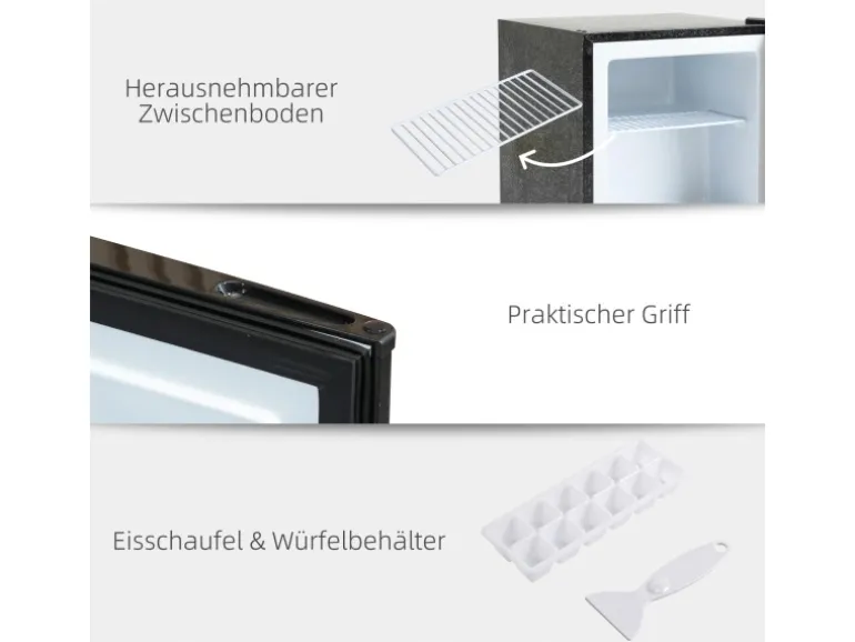 HOMCOM Mini Gefrierschrank Stahl Kunststoff Schwarz 47L x 44,2B x 48,8H cm