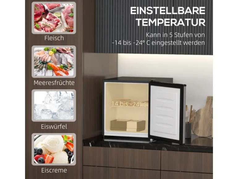 HOMCOM Mini Gefrierschrank Stahl Kunststoff Silber 47L x 44,2B x 48,8H cm