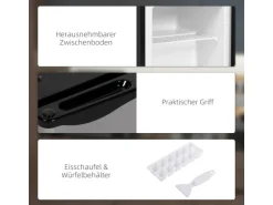 HOMCOM Mini Gefrierschrank Stahl Kunststoff Silber 47L x 44,2B x 48,8H cm