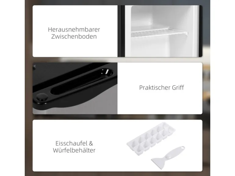 HOMCOM Mini Gefrierschrank Stahl Kunststoff Silber 47L x 44,2B x 48,8H cm