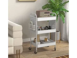 HOMCOM Rollwagen mit 3 Etagen 2 Hängekörbe Weiß