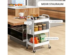 HOMCOM Rollwagen mit 3 Etagen 2 Hängekörbe Weiß