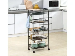 HOMCOM Servierwagen mit Haken Stahl Schwarz 45L x 26,5B x 106H cm