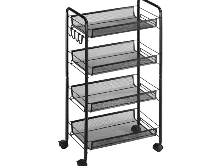 HOMCOM Servierwagen mit Haken Stahl Schwarz 45L x 26,5B x 84H cm