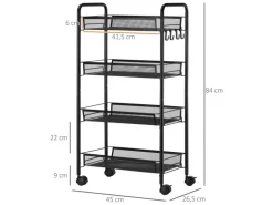 HOMCOM Servierwagen mit Haken Stahl Schwarz 45L x 26,5B x 84H cm