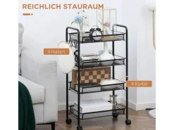 HOMCOM Servierwagen mit Haken Stahl Schwarz 45L x 26,5B x 84H cm