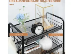 HOMCOM Servierwagen mit Haken Stahl Schwarz 45L x 26,5B x 84H cm