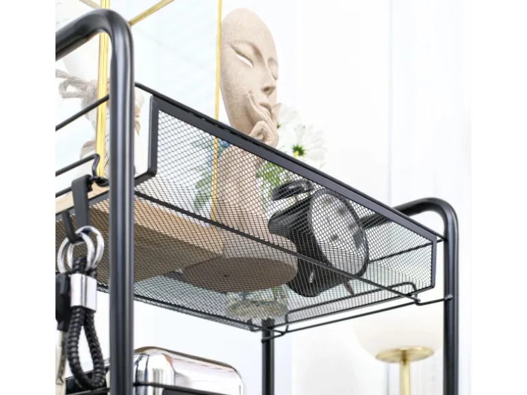 HOMCOM Servierwagen mit Haken Stahl Schwarz 45L x 26,5B x 84H cm