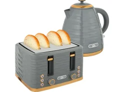 HOMCOM Wasserkocher und Toaster Set Stahl Grau 24,1L x 19,5B x 23,2H cm