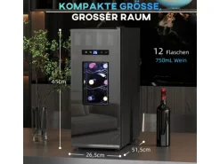HOMCOM Weinkühlschrank Metall Hartglas Schwarz 51,5L x 26,5B x 65H cm