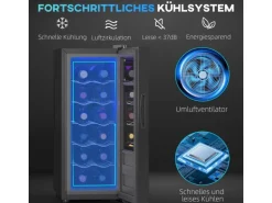 HOMCOM Weinkühlschrank Metall Hartglas Schwarz 51,5L x 26,5B x 65H cm