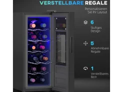 HOMCOM Weinkühlschrank Metall Hartglas Schwarz 51,5L x 26,5B x 65H cm