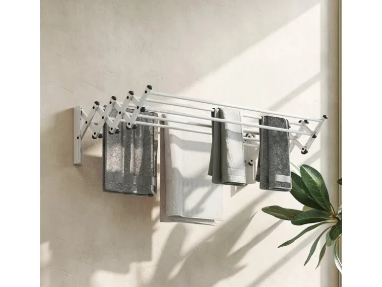 HOMCOM Wäscheständer Wand Ausziehbar Wäschetrockner 86 x 61 x 22 cm Silber