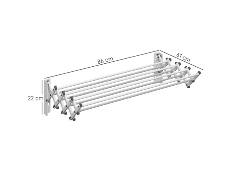 HOMCOM Wäscheständer Wand Ausziehbar Wäschetrockner 86 x 61 x 22 cm Silber