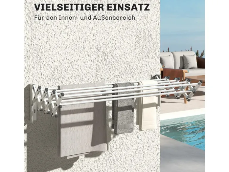 HOMCOM Wäscheständer Wand Ausziehbar Wäschetrockner 86 x 61 x 22 cm Silber