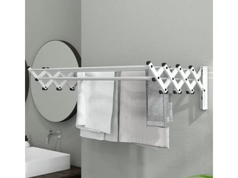 HOMCOM Wäscheständer Wand Ausziehbar Wäschetrockner 86 x 61 x 22 cm Silber