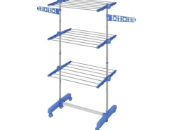HOMCOM Wäschetrockner mit Rollen Seitenflügel Stahl Blau 80/142 x 55 x 152 cm
