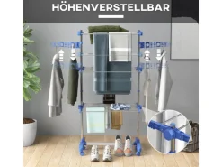 HOMCOM Wäschetrockner mit Rollen Seitenflügel Stahl Blau 80/142 x 55 x 152 cm