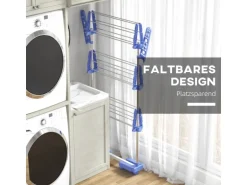 HOMCOM Wäschetrockner mit Rollen Seitenflügel Stahl Blau 80/142 x 55 x 152 cm