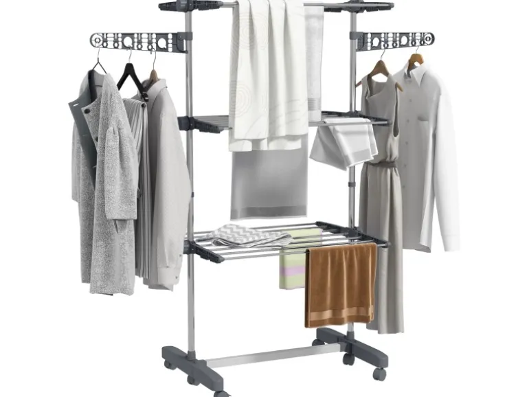 HOMCOM Wäschetrockner mit Rollen 3 Ebenen Klappbar Stahl Grau 142 x 55 x 152 cm