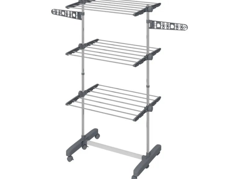 HOMCOM Wäschetrockner mit Rollen 3 Ebenen Klappbar Stahl Grau 142 x 55 x 152 cm