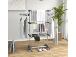 HOMCOM Wäschetrockner mit Rollen 3 Ebenen Klappbar Stahl Grau 142 x 55 x 152 cm