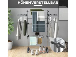 HOMCOM Wäschetrockner mit Rollen 3 Ebenen Klappbar Stahl Grau 142 x 55 x 152 cm