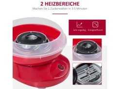 HOMCOM Zuckerwattemaschine Einfach zu Bedienendes Zuckerwattegerät PP Rot