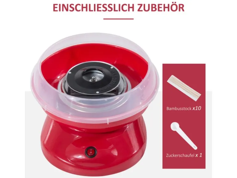 HOMCOM Zuckerwattemaschine Einfach zu Bedienendes Zuckerwattegerät PP Rot