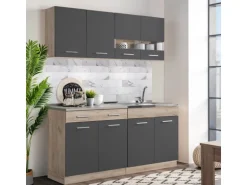 Homestyle4u Küchenzeile 160 cm Eiche Grau