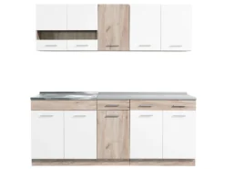 Homestyle4u Küchenzeile ohne Geräte 200 cm Eiche Matt 2356