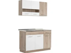 Homestyle4u Küchenzeile ohne Geräte 120x206,5x60 cm in Eiche Braun 2358