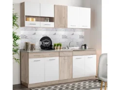 Homestyle4u Küchenzeile ohne Geräte 120x206,5x60 cm in Eiche Braun 2358