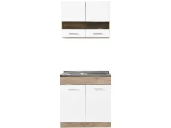 Homestyle4u Küchenzeile ohne Geräte 80x180x51 cm in Eiche Weiß 2323