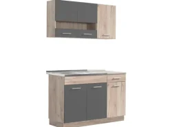 Homestyle4u Küchenzeile ohne Geräte 120 cm Eiche Matt 2359