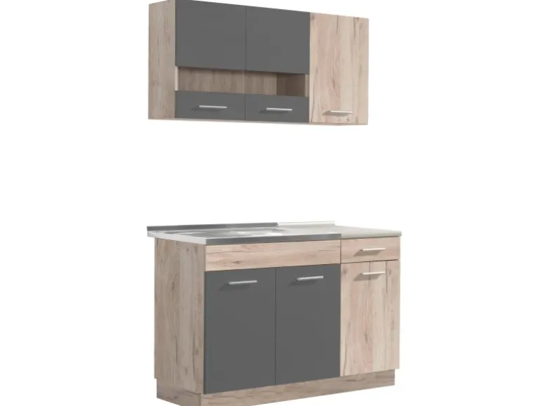 Homestyle4u Küchenzeile ohne Geräte 120 cm Eiche Matt 2359