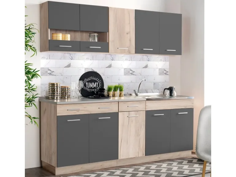 Homestyle4u Küchenzeile ohne Geräte 120 cm Eiche Matt 2359