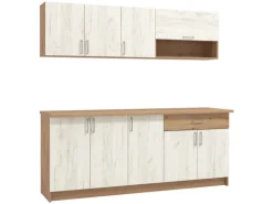 Homestyle4u Küchenzeile ohne Geräte 200 cm Eiche