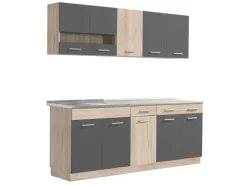 Homestyle4u Küchenzeile ohne Geräte  200x206,5x60 cm in Anthrazit 2357