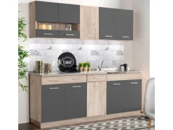 Homestyle4u Küchenzeile ohne Geräte  200x206,5x60 cm in Anthrazit 2357