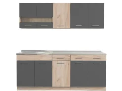 Homestyle4u Küchenzeile ohne Geräte  200x206,5x60 cm in Anthrazit 2357