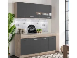 Homestyle4u Küchenzeile 80x207x60 in Grau 2361