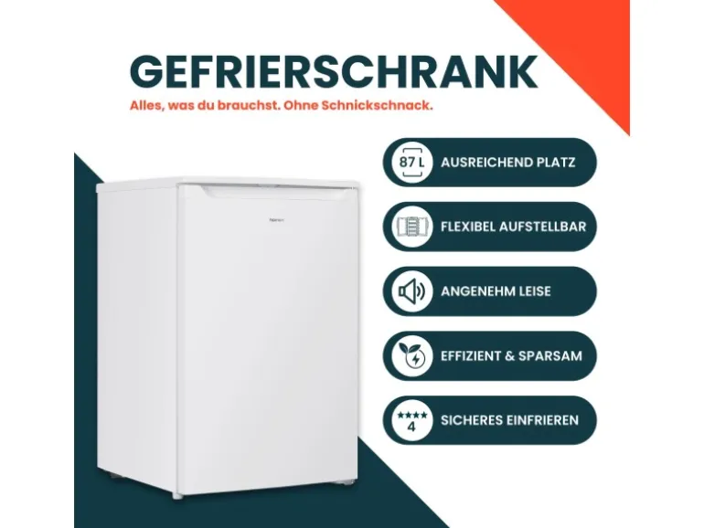 homeX Gefrierschrank Tiefkühlschrank Klein 87L Nutzinhalt 4-Sterne Gefrieren Kompakt und Freistehend Leise Weiß