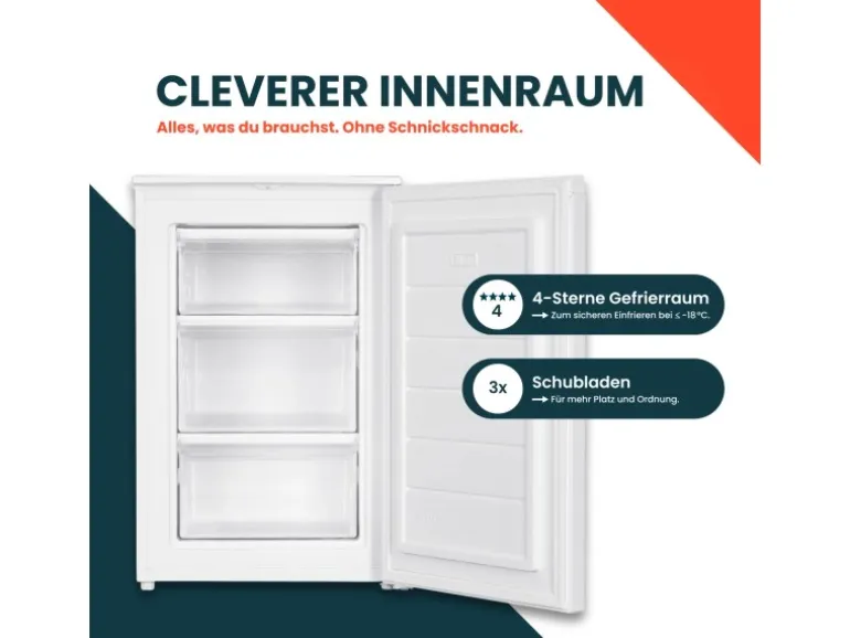 homeX Gefrierschrank Tiefkühlschrank Klein 87L Nutzinhalt 4-Sterne Gefrieren Kompakt und Freistehend Leise Weiß