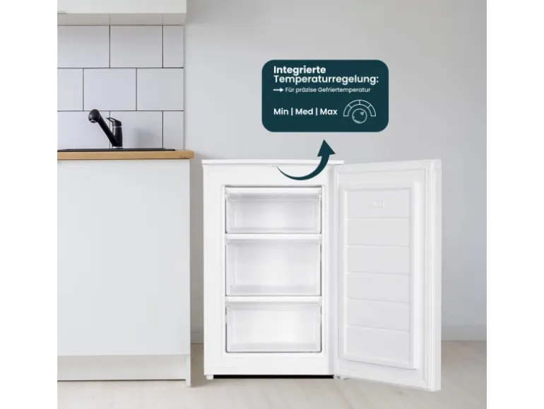 homeX Gefrierschrank Tiefkühlschrank Klein 87L Nutzinhalt 4-Sterne Gefrieren Kompakt und Freistehend Leise Weiß