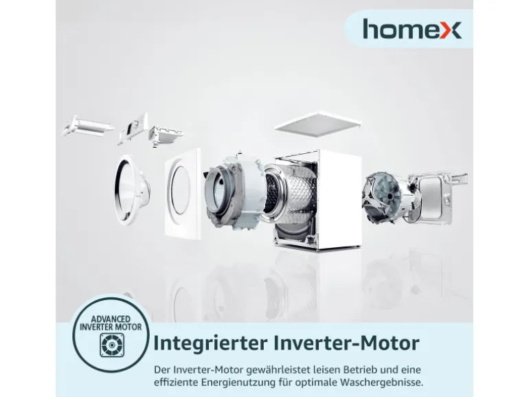 homeX Waschmaschine 7kg 1200 U/Min Inverter Motor AquaStop Schontrommel 15 Programme WF712B-W