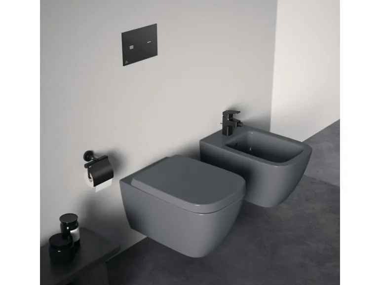 Ideal Standard Bidetarmatur Ceraplan mit Ablaufgarnitur Schwarz Matt