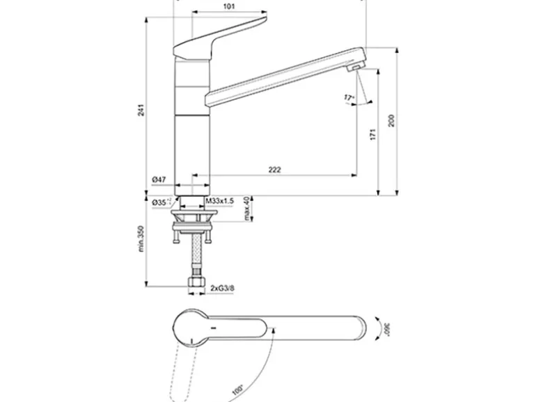 Ideal Standard Küchenarmatur Ceraflex BlueStart verlängerter Sockel Chrom