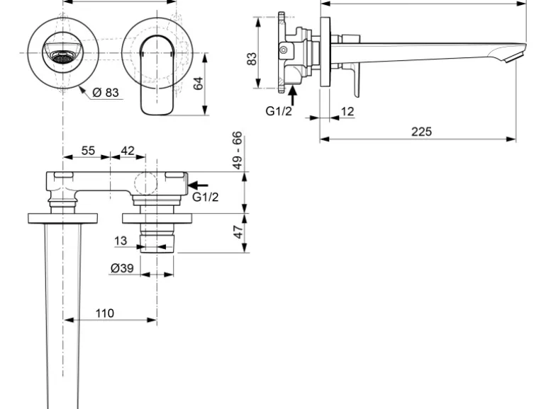 Ideal Standard Wand-Waschtischarmatur Connect Air Ausladung 22,5 cm Chrom