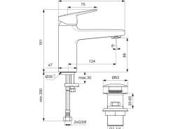 Ideal Standard Waschtischarmatur Chrom mit PushOpen-Ventil Ceraplan H90